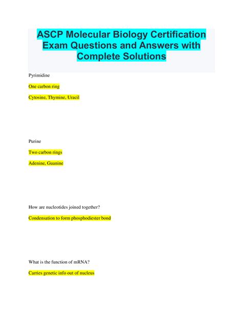 Free Medical Technologist. . Ascp molecular biology exam questions